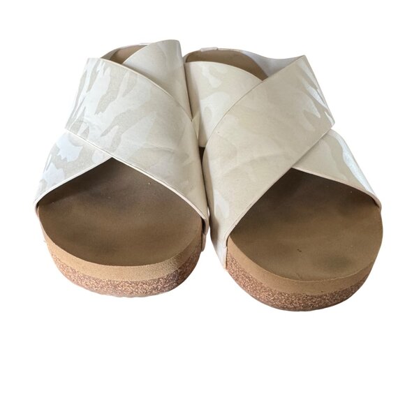 Volatile Womens Sandals 7 Ablette White Camo Cross-Band Slide Cork - Picture 3 of 8